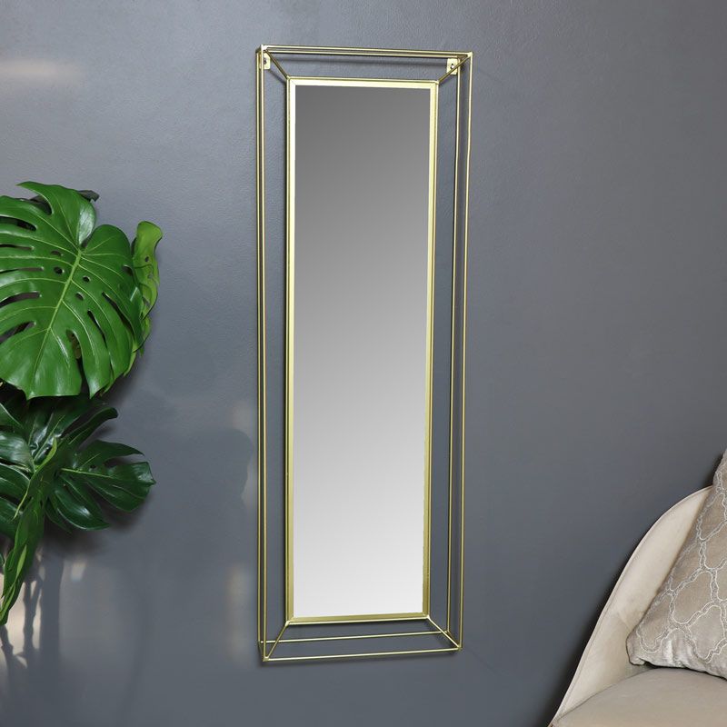 Slim Gold Wire Metal Wall Mirror 38Cm X 114Cm – Melody Maison® For Gold Leaf Metal Wall Mirrors (View 15 of 15)
