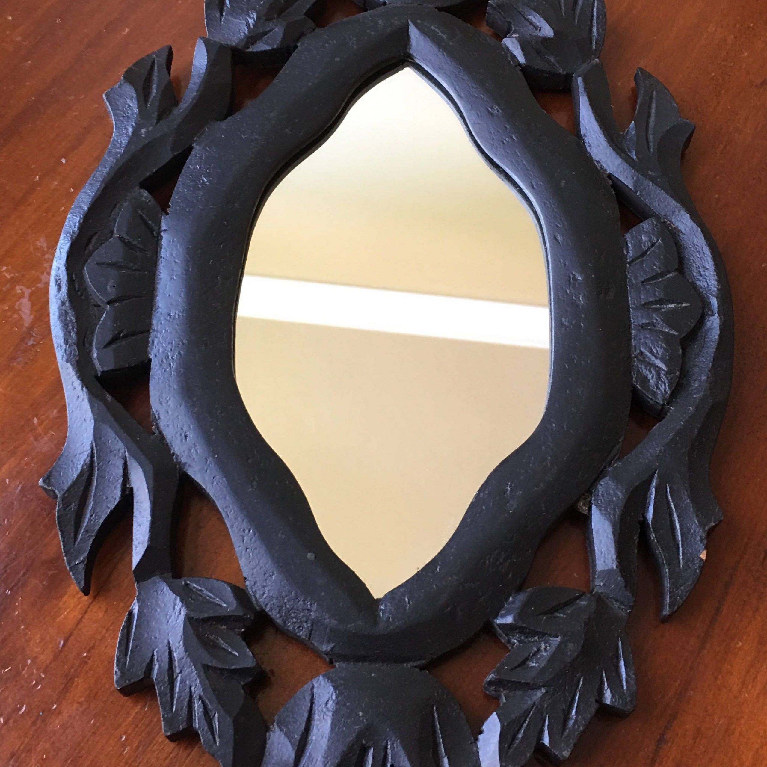 Small Black Carved Wood Wall Mirror Black Wooden Frame | Etsy | Wooden Within Black Wood Wall Mirrors (View 6 of 15)
