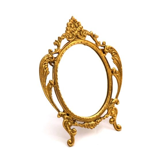 Small Brass Free Standing Mirror Ornate Goldtwotimevintage In Antique Brass Standing Mirrors (View 15 of 15)