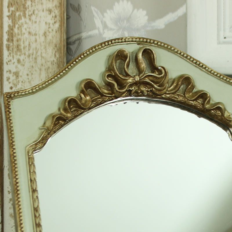 Small Gold & Green Vintage Tabletop/Wall Hanging Vanity Mirror – Melody Within Gold Bamboo Vanity Wall Mirrors (View 13 of 15)