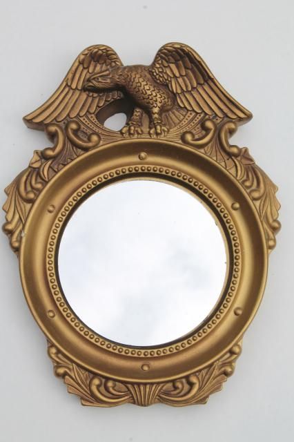 Small Round Mirror In Gold Plaster Federal Eagle Frame, Vintage Inside Antique Iron Round Wall Mirrors (View 4 of 15)