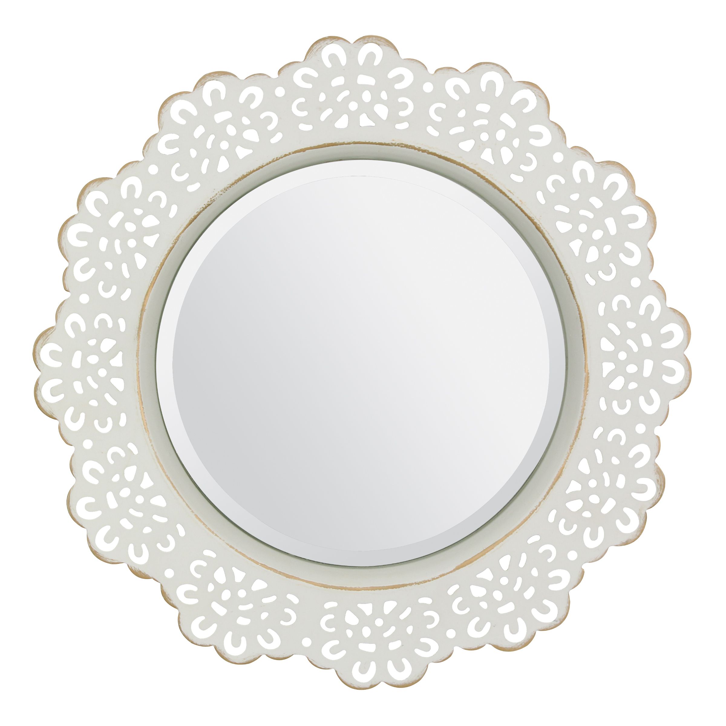 Stonebriar Decorative Round Metal Lace Wall Mirror, White With Gold Within Stitch White Round Wall Mirrors (View 6 of 15)