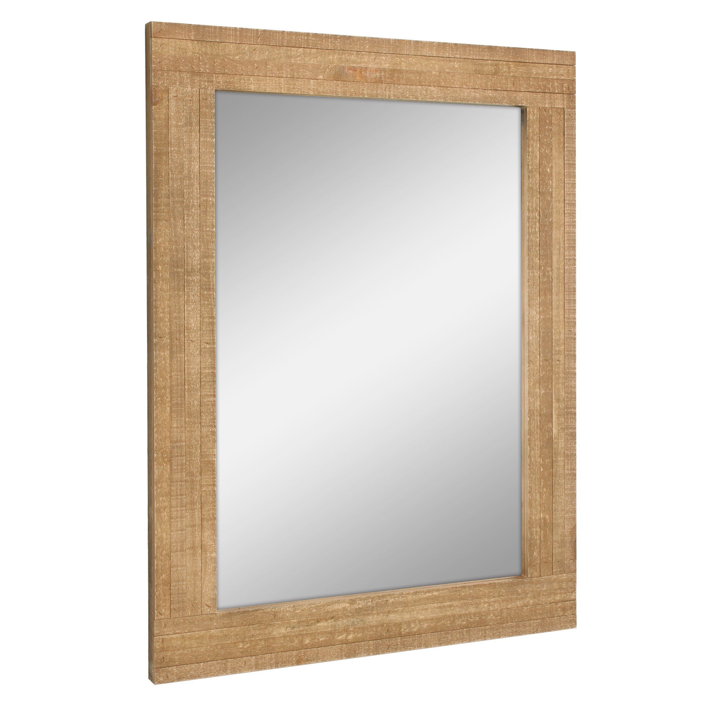 Stonebriar Rustic Rectangular Natural Wood Frame Hanging Wall Mirror In Natural Iron Rectangular Wall Mirrors (View 3 of 15)