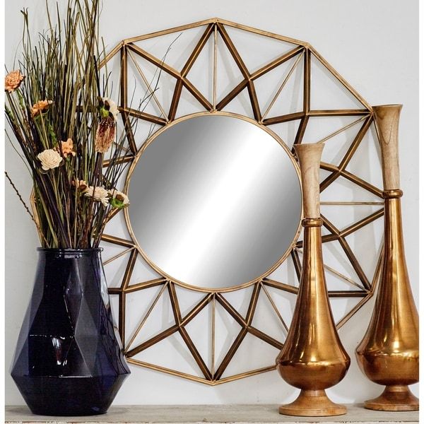 Strick & Bolton Buri Round Geometric Wall Mirror – Gold Gold N/A | Ebay For Geometric Wall Mirrors (View 13 of 15)