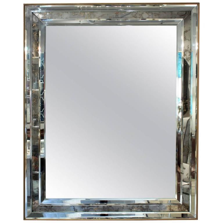 Stunning Large Antiqued Edge Beveled Mirror For Sale At 1Stdibs Intended For Silver Metal Cut Edge Wall Mirrors (View 11 of 15)