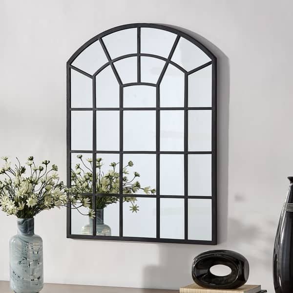 Surise Black Finish Metal Arched Windowpane Wall Mirrorinspire Q Inside Black Metal Arch Wall Mirrors (View 3 of 15)