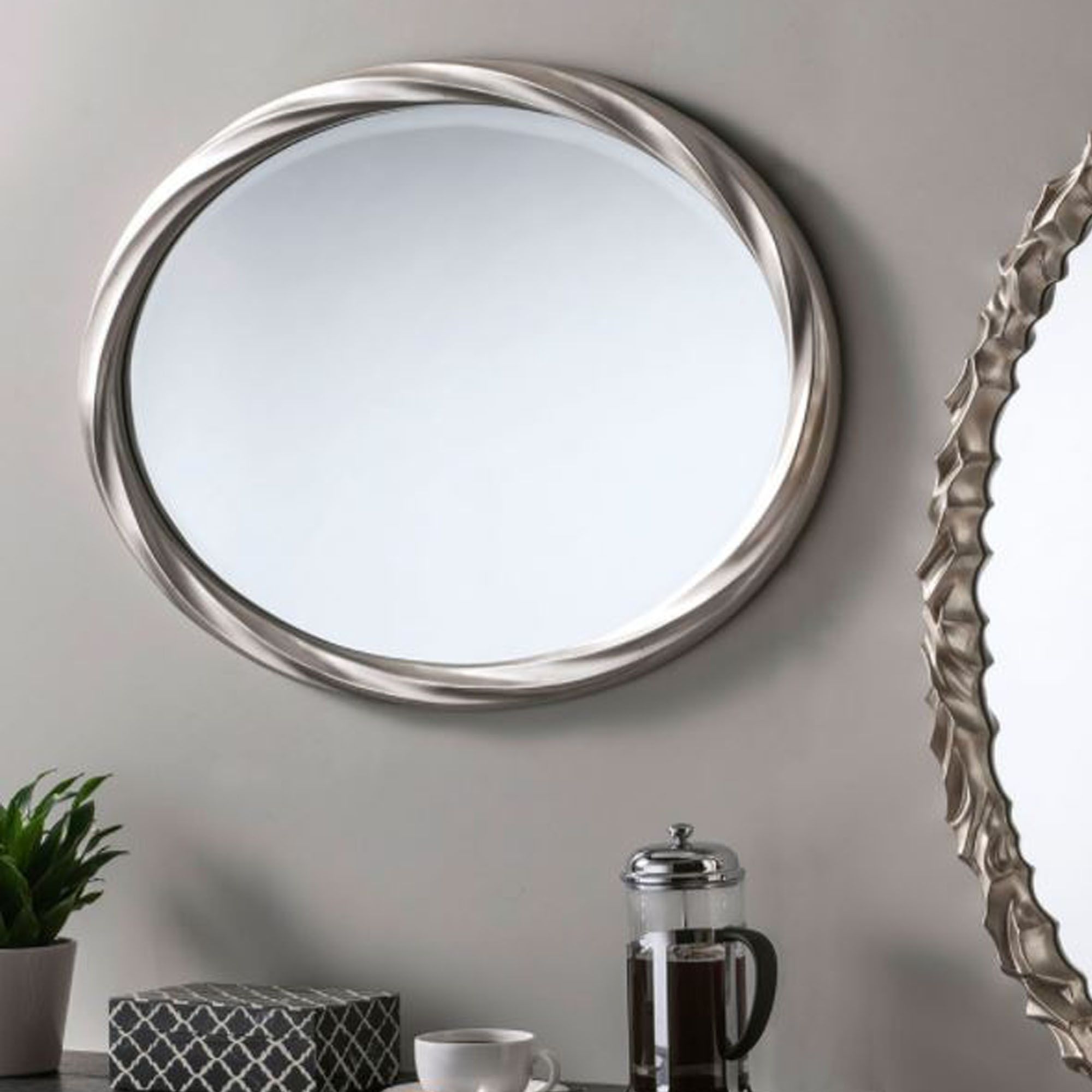 Swirl Silver Oval Wall Mirror | Contemporary Mirror | Homesdirect365 Within Silver Oval Wall Mirrors (View 3 of 15)