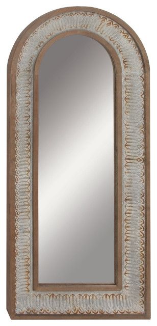 Tall Arched Natural Wood And Distressed Metal Patterned Framed Wall Intended For Waved Arch Tall Traditional Wall Mirrors (View 1 of 15)