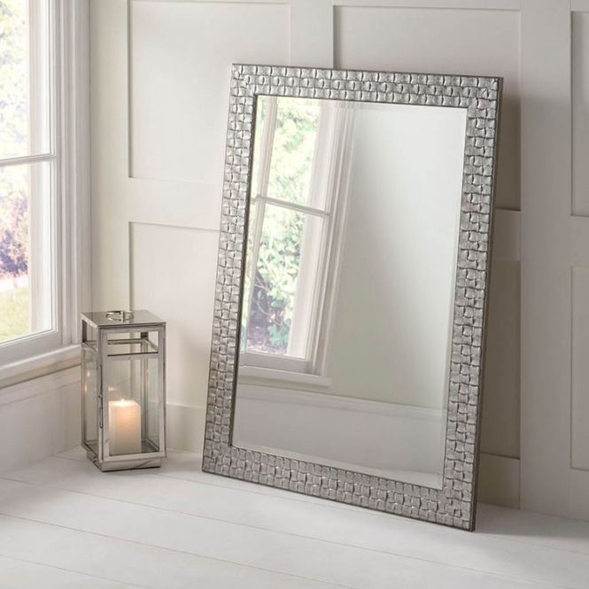 Textured White And Silver Rectangular Wall Mirror | Homesdirect365 Inside Silver Asymmetrical Wall Mirrors (View 8 of 15)