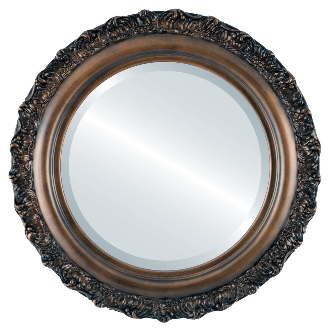 The Oval And Round Mirror Store Venice Framed Round Mirror In Rubbed For Antique Gold Leaf Round Oversized Wall Mirrors (View 5 of 15)