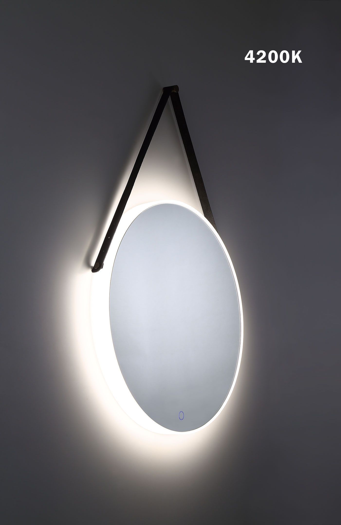 This Led Mirror Adds A Soft Industrial Quality With A Real Leather In Edge Lit Led Wall Mirrors (View 6 of 15)