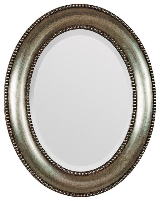 Traditional Antique Silver Beaded Trim Oval 31" High Wall Mirror For Bronze Beaded Oval Cut Mirrors (View 12 of 15)