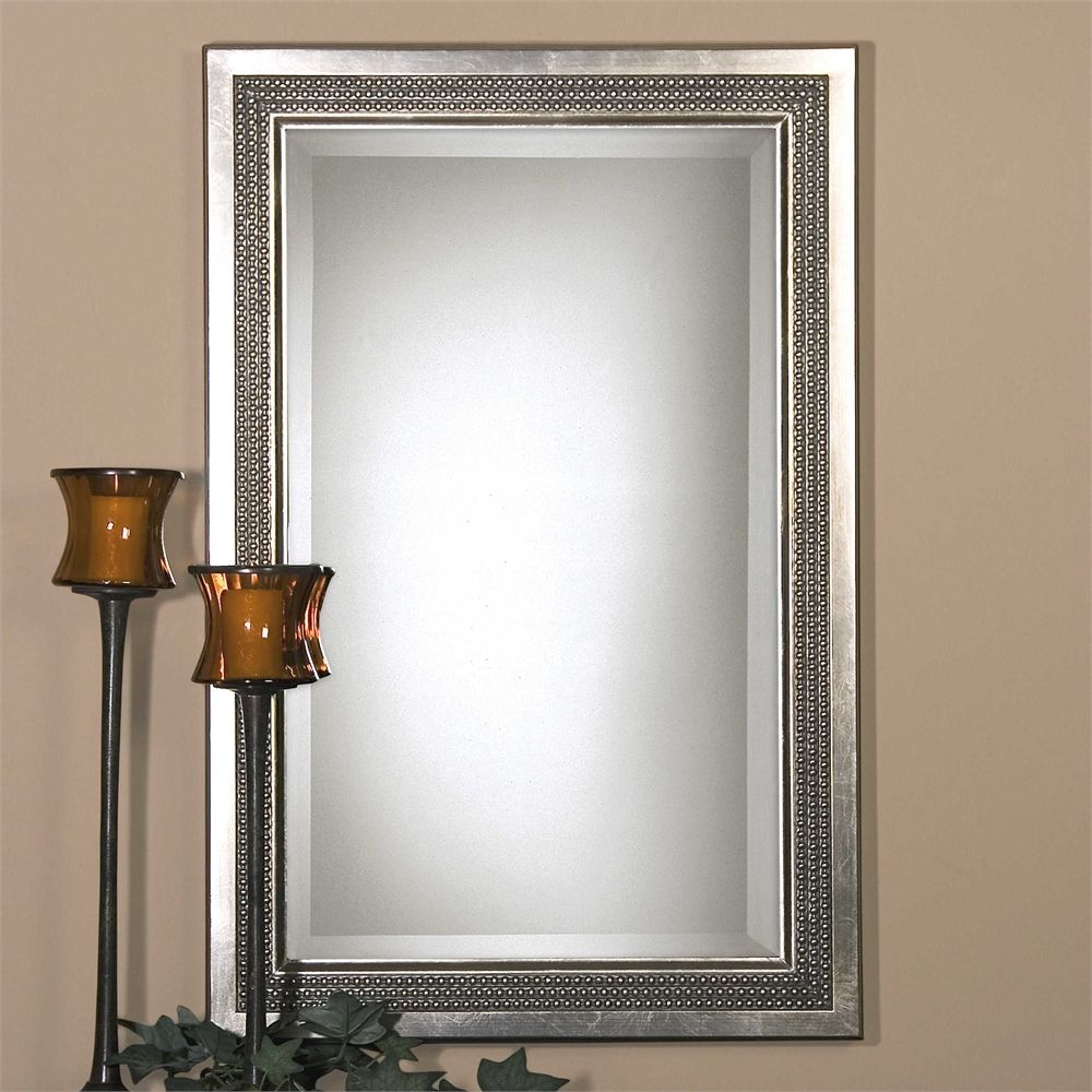 Triple Beaded Golden Silver Leaf Beveled Wall Mirror Bathroom Vanity With Silver Beaded Square Wall Mirrors (View 3 of 15)