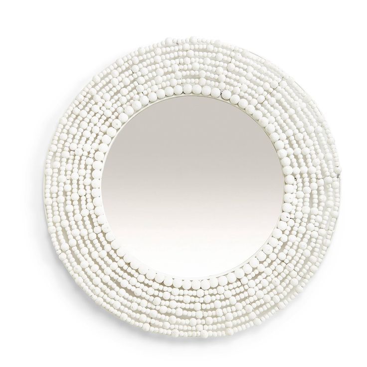 Two'S Company – White Wooden Beads Wall Mirror | Beaded Mirror, Mirror Inside Round Beaded Trim Wall Mirrors (View 10 of 15)