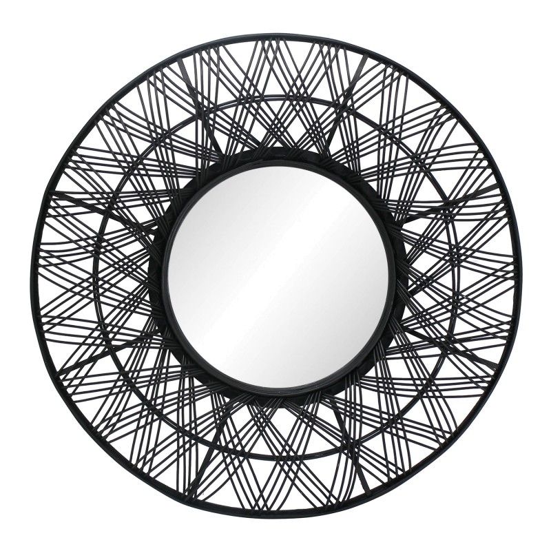 Uma Bamboo Rattan Framed Round Wall Mirror, 80Cm, Black Intended For Black Round Wall Mirrors (View 15 of 15)