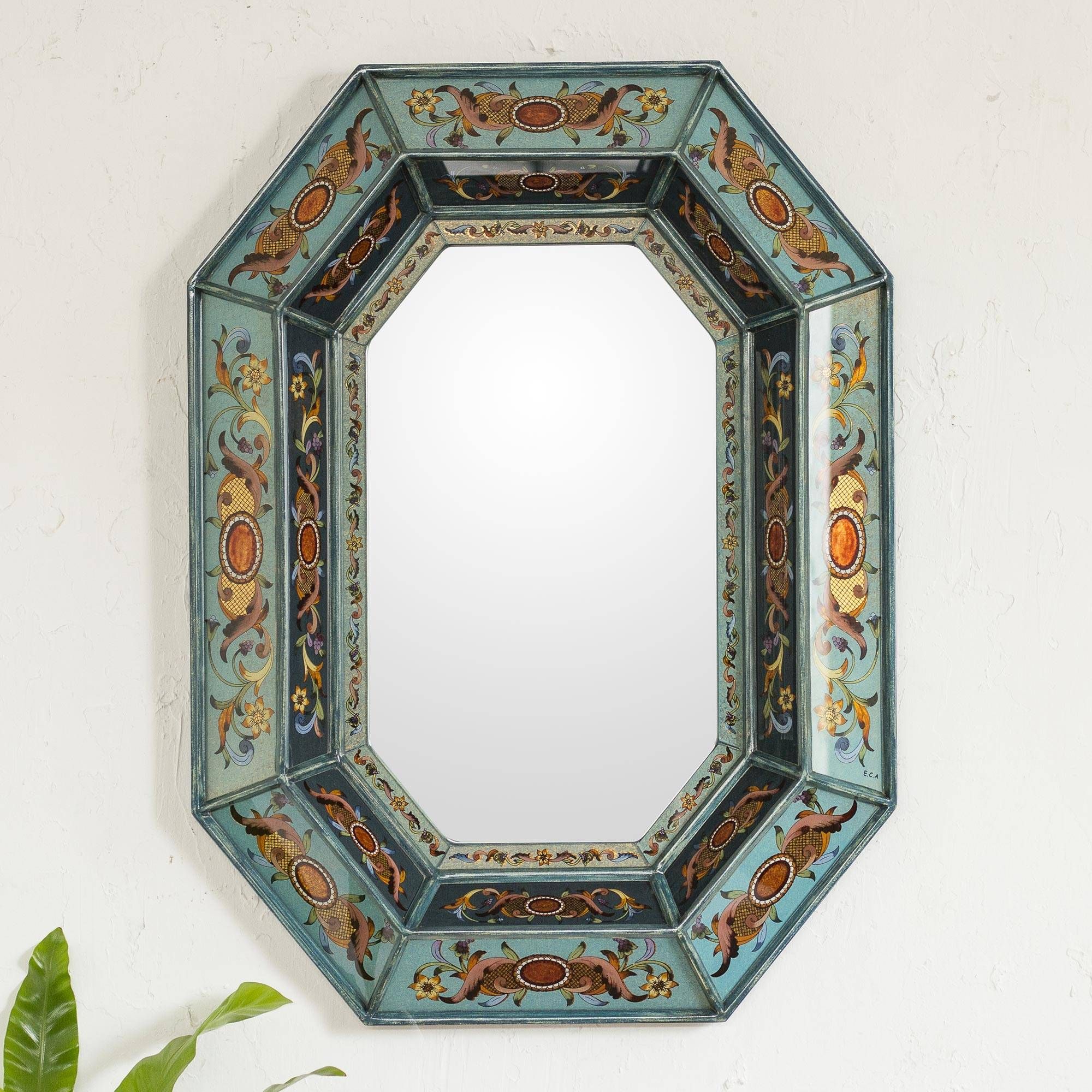 Unicef Market | Reverse Painted Glass Wall Mirror – Medallion Sea Within Subtle Blues Art Glass Wall Mirrors (View 2 of 15)
