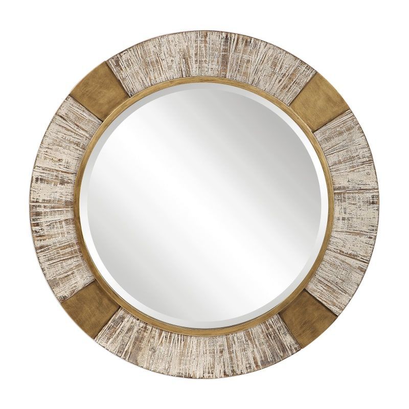 Uttermost 09478 Antiqued Metallic Gold Reuben 40" Diameter Wood Framed For Rounded Cut Edge Wall Mirrors (View 13 of 15)