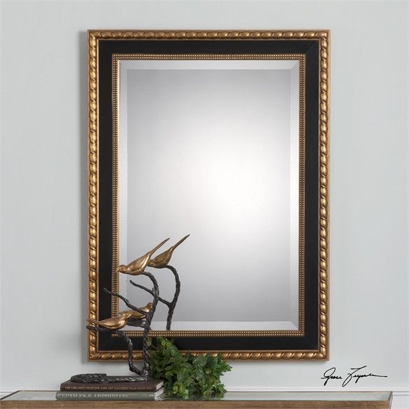 Uttermost Adrian Gold Black Mirror (09075) | Mirror, Mirror Wall, Black Inside Antique Gold Cut Edge Wall Mirrors (View 2 of 15)