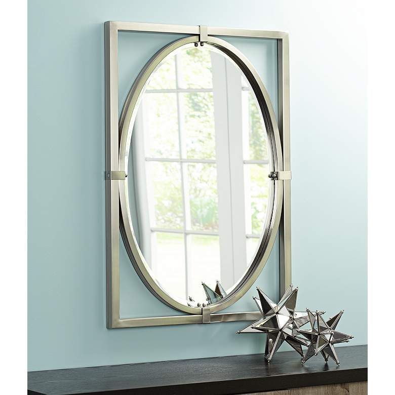 Uttermost Akita Brushed Nickel 24" X 34" Wall Mirror – #8R811 | Lamps Regarding Nickel Floating Wall Mirrors (View 7 of 15)
