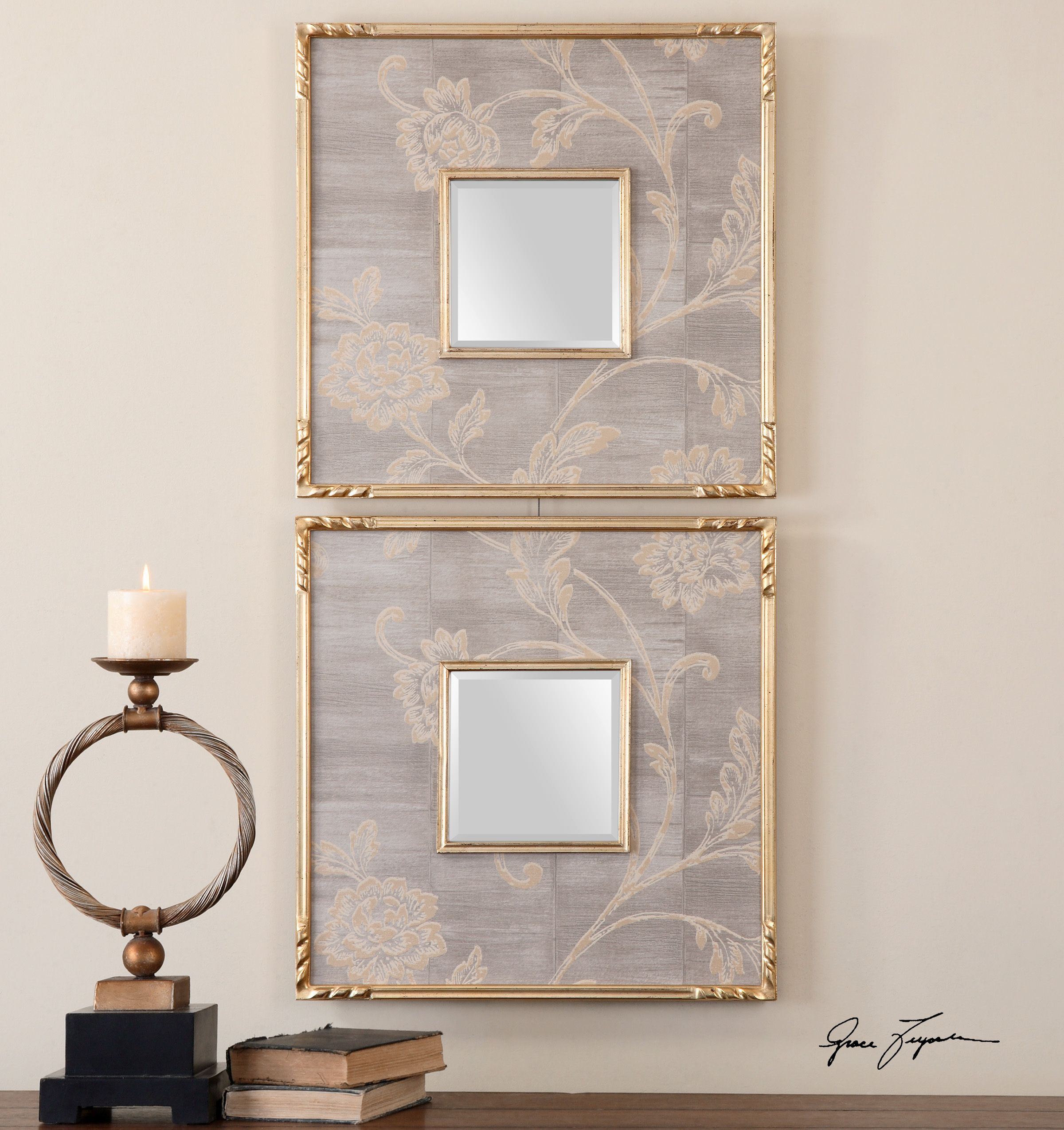 Uttermost Evelyn Square Mirrors, S/2 | Wall Mirrors Set, Mirror Design Within Gold Square Oversized Wall Mirrors (View 6 of 15)