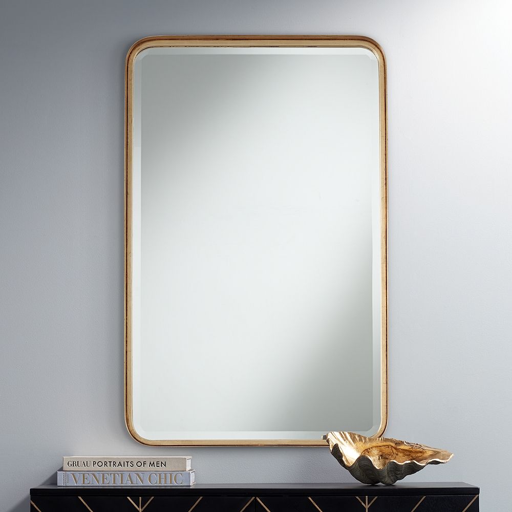 Uttermost Gold 24" X 38" Rounded Edge Wall Mirror – Style # 87M38 Throughout Antique Gold Cut Edge Wall Mirrors (View 4 of 15)