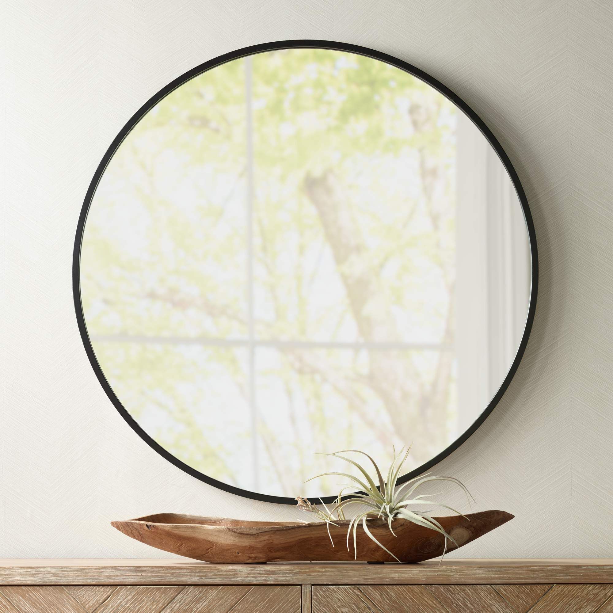 Uttermost Mayfair Matte Black 34" Round Wall Mirror – #9W138 | Lamps Throughout Black Round Wall Mirrors (View 7 of 15)