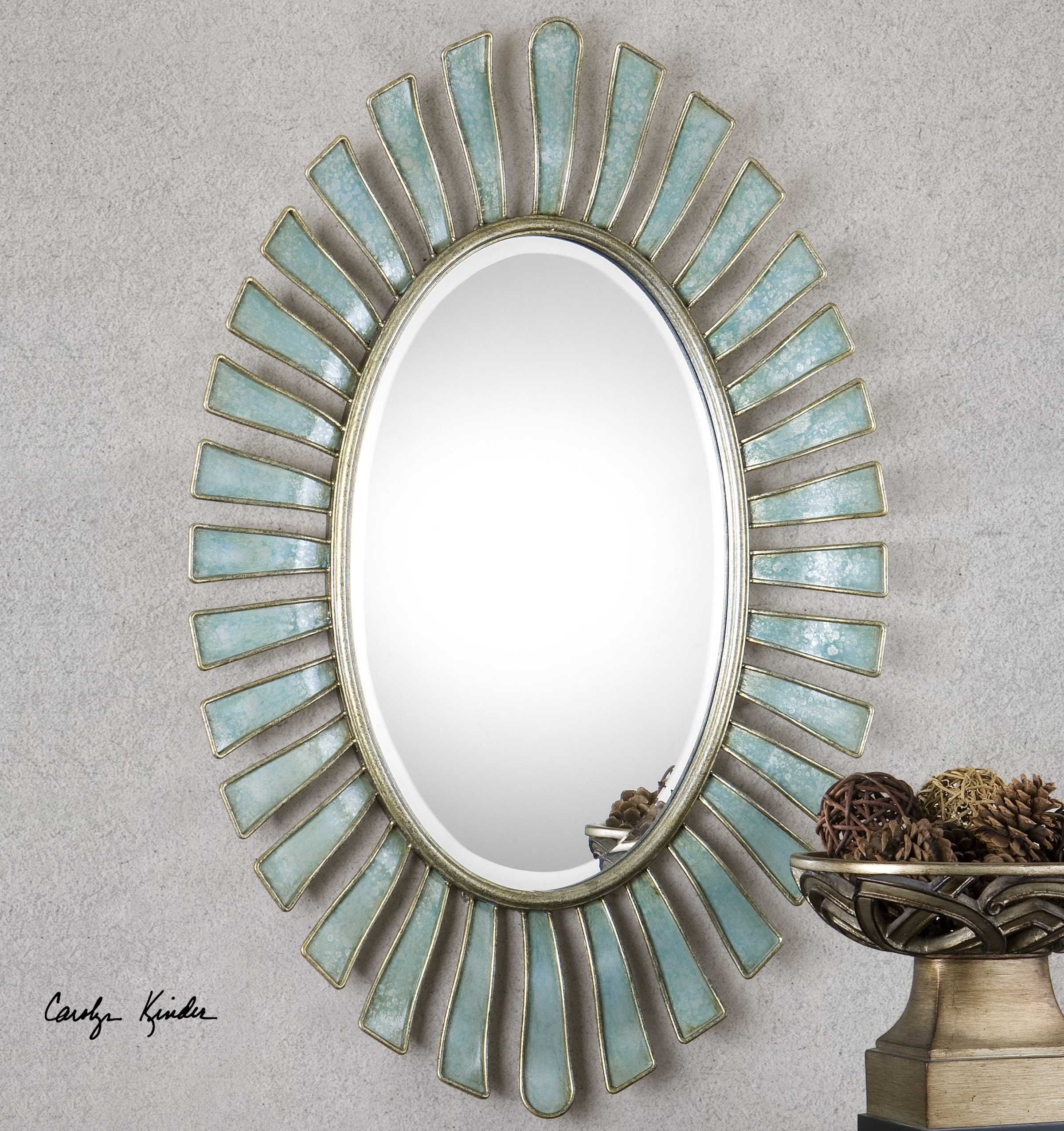 Uttermost Morvoren 27 X 40 Blue Gray Oval Wall Mirror | Ut08141 With Gray Wall Mirrors (View 11 of 15)