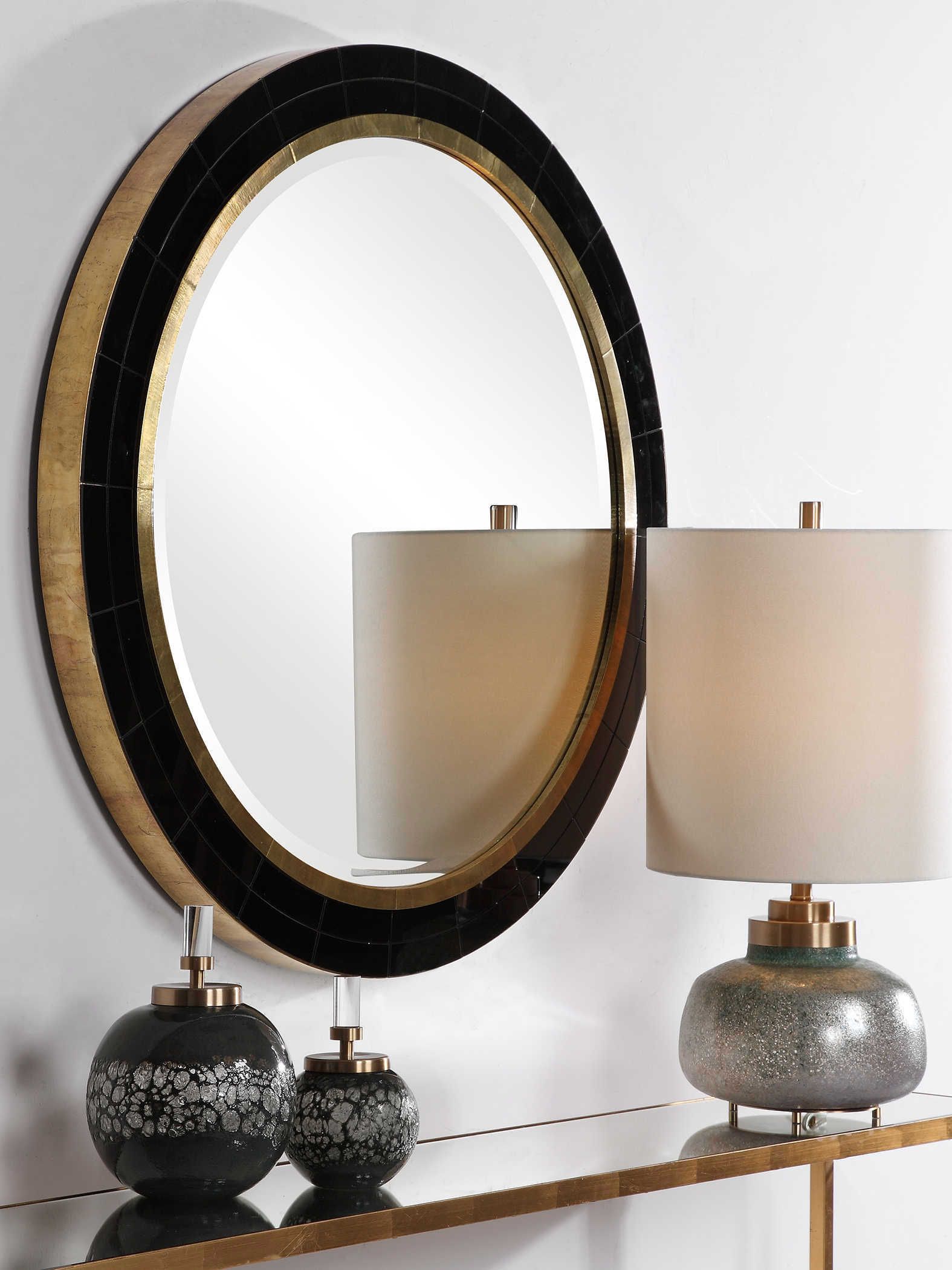 Uttermost Nayla Black / Antique Brass 36'' Wide Round Wall Mirror | Ut09633 Within Black Round Wall Mirrors (View 4 of 15)