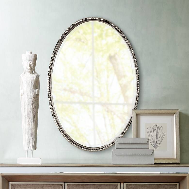 Uttermost Sherise Brushed Nickel 22" X 32" Oval Wall Mirror – #97306 For Oxidized Nickel Wall Mirrors (View 6 of 15)