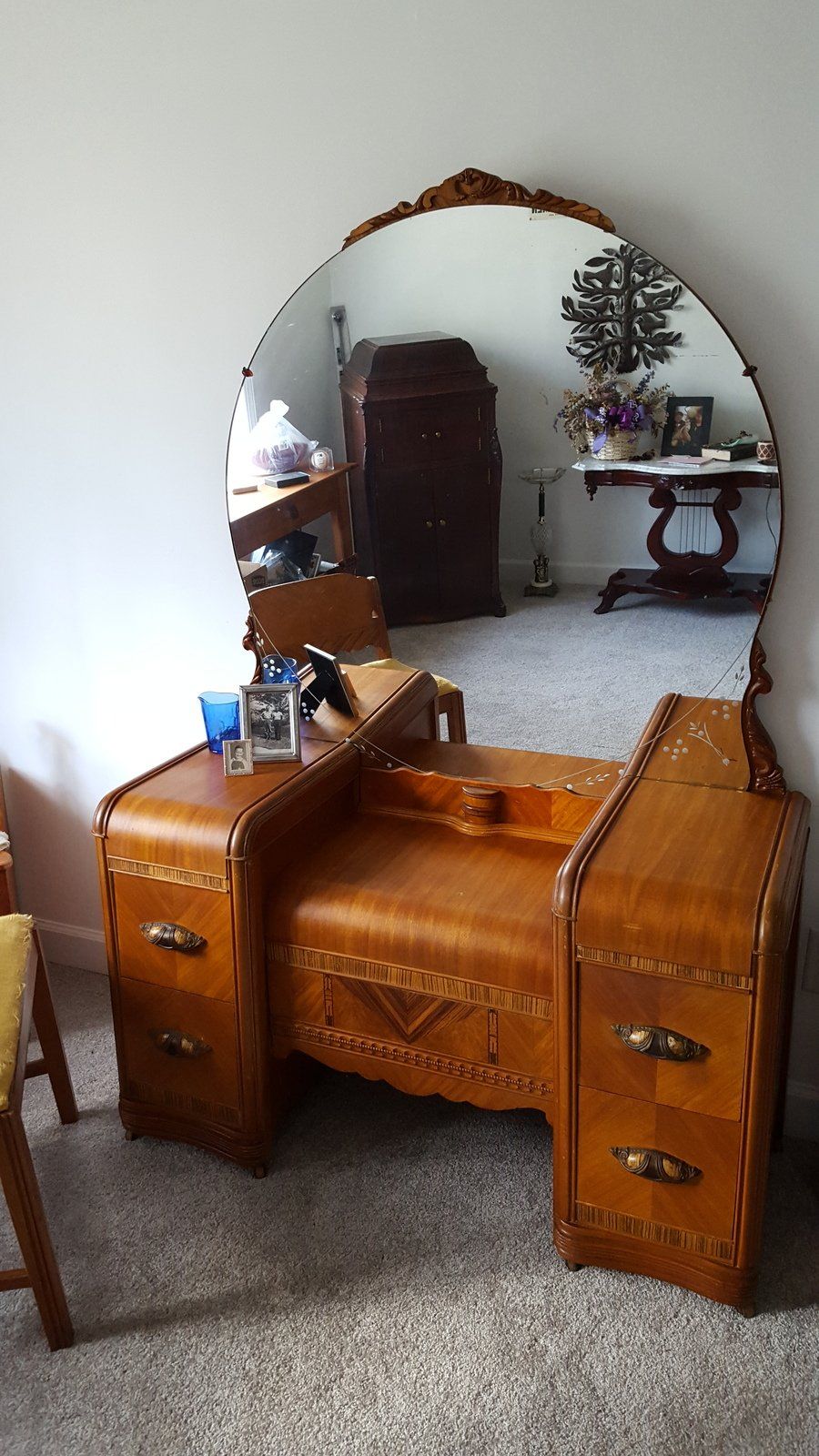 Vanity | My Antique Furniture Collection In Round Staggered Nail Head Mirrors (View 12 of 15)