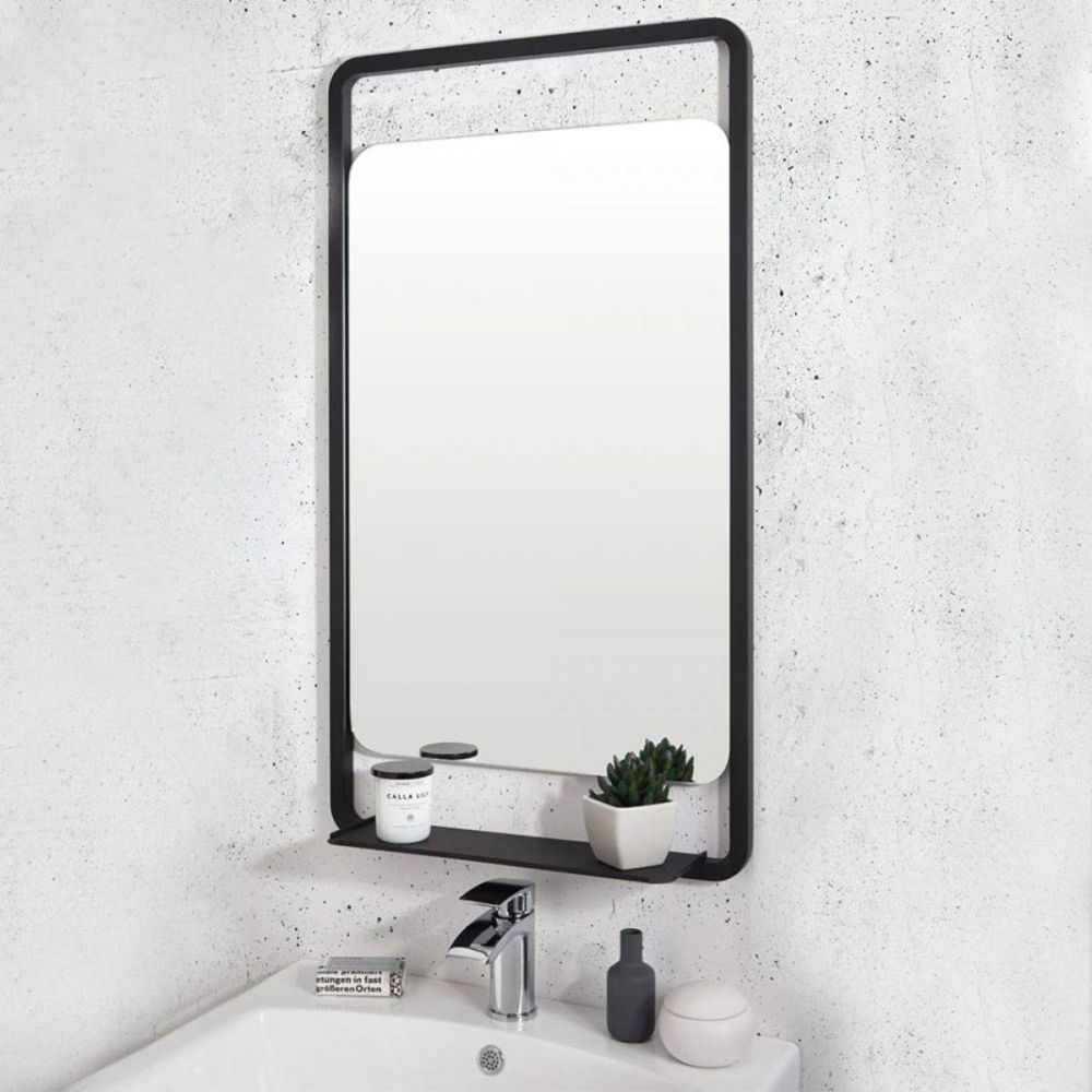 Vellamo Matt Black Bathroom Mirror & Shelf – 900 X 500Mm In 2020 Throughout Matte Black Square Wall Mirrors (View 9 of 15)