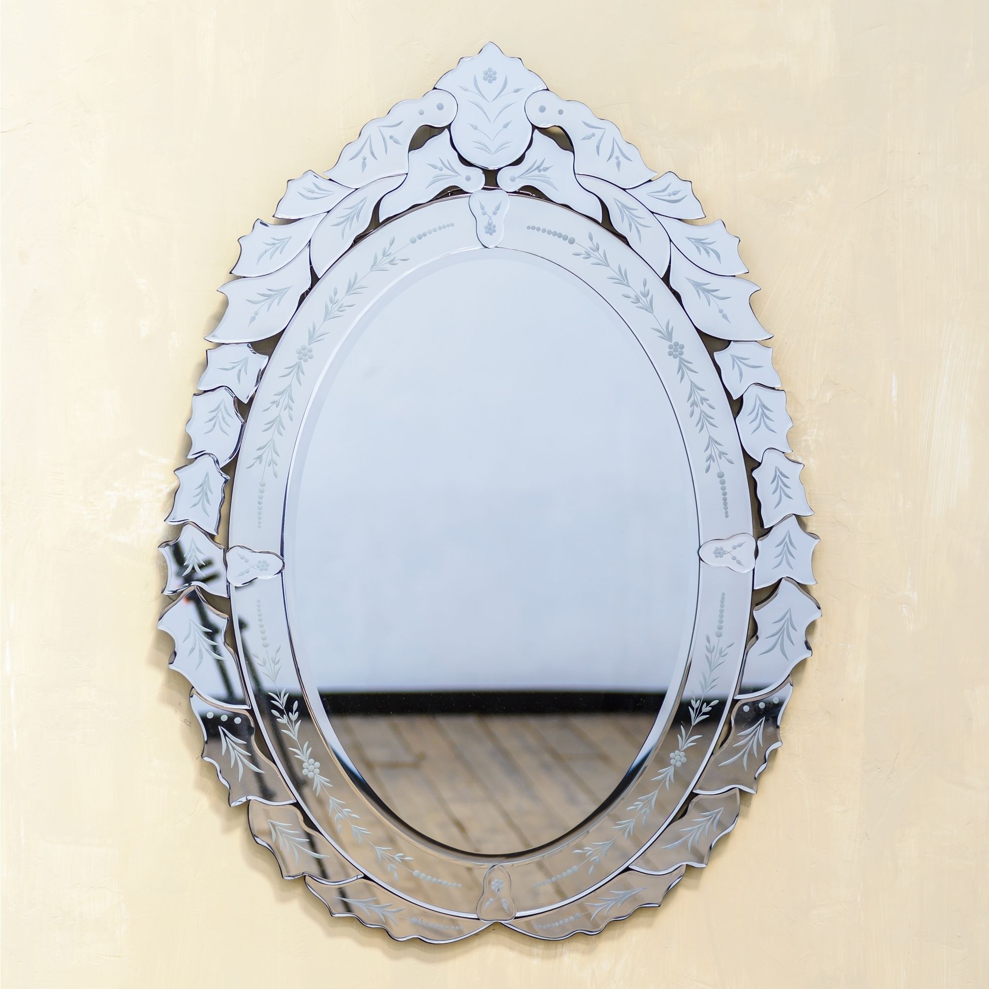 Venetian Contemporary Oval Mirror With Floral Pattern Bezels Regarding Bronze Beaded Oval Cut Mirrors (View 11 of 15)