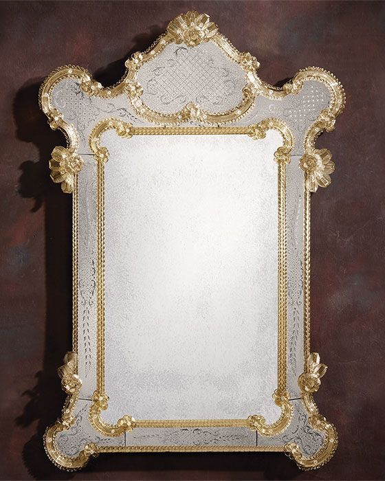 Venetian Mirror Framed In Hand Etched Antiqued Glass With Gold Throughout Antique Gold Etched Wall Mirrors (View 2 of 15)