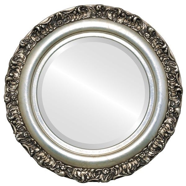 Venice Framed Round Mirror In Silver Leaf With Brown Antique – Silver For Antique Gold Leaf Round Oversized Wall Mirrors (View 1 of 15)