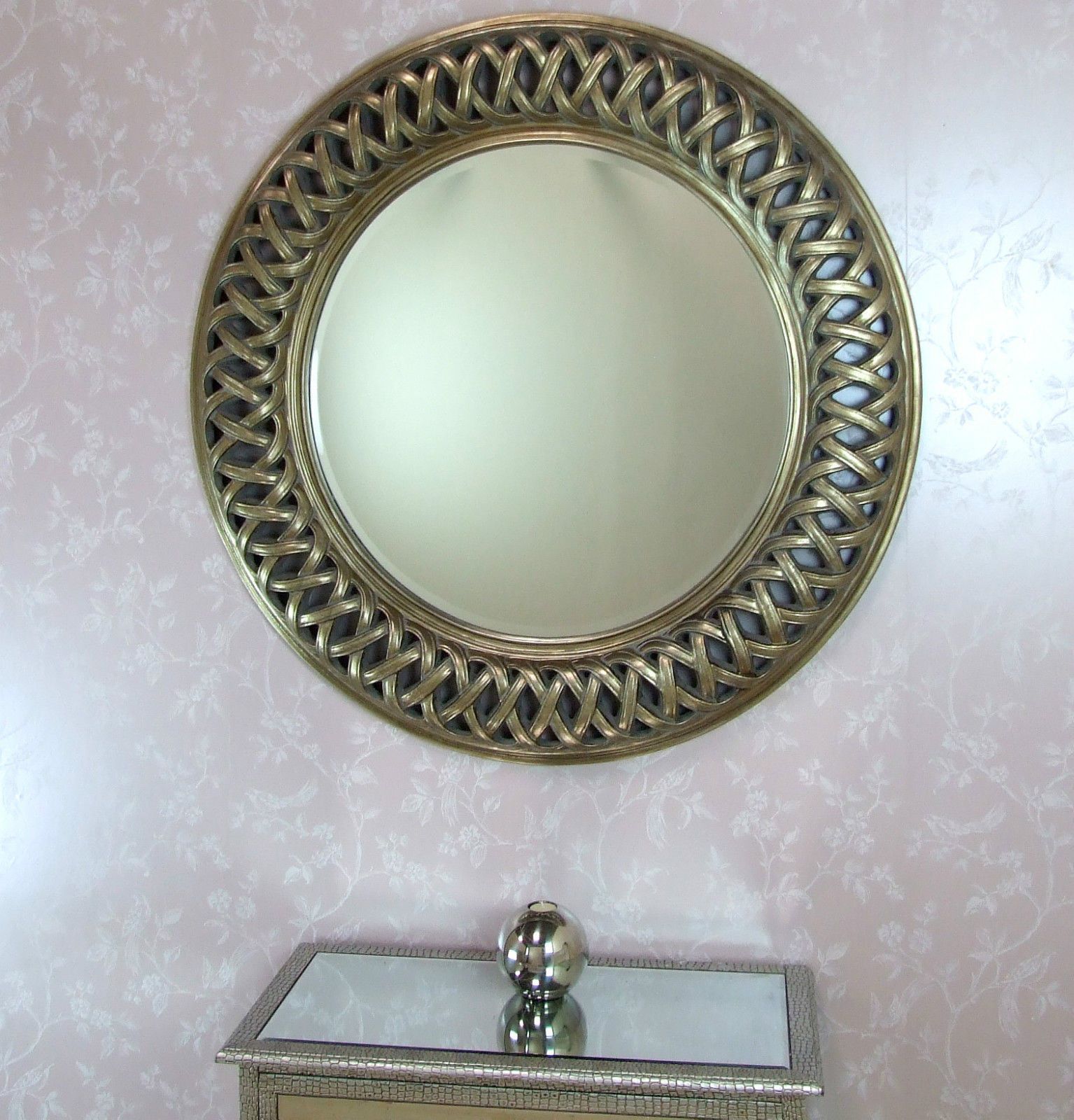 Venice Very Large Round Wall Mirror Champagne Silver Frame Art Deco For Antique Silver Round Wall Mirrors (View 14 of 15)