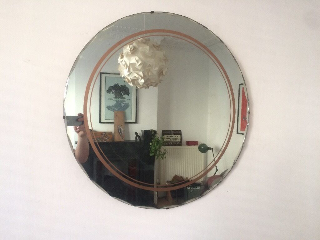 Vintage 1930S Art Deco Circular Shape Scalloped Edge Wall Mirror | In With Regard To Edged Wall Mirrors (View 4 of 15)