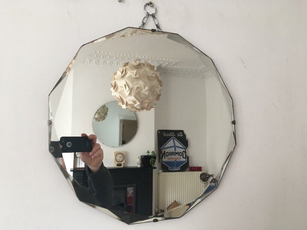 Vintage 1930S Art Deco Small Circular 12 Sided Frameless Diamond Cut With Regard To Rounded Cut Edge Wall Mirrors (View 8 of 15)