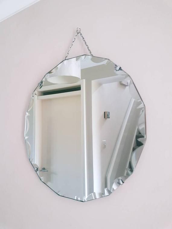 Vintage Antique Round Bevelled Edge Scalloped Edge Mirror On Chain With Round Scalloped Edge Wall Mirrors (View 14 of 15)