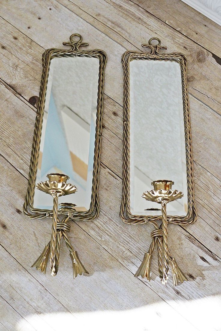 Vintage Bevel Mirror Brass Wall Sconce Pair | Brass Wall Sconce, Mirror In Antique Brass Wall Mirrors (View 6 of 15)