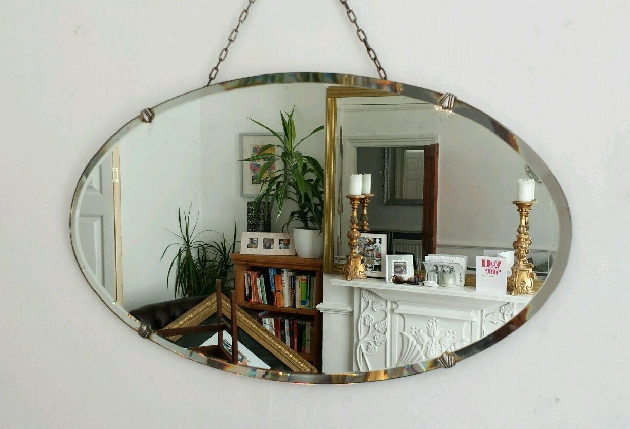 Vintage Beveled Oval Mirror Art Deco 1930'S Retro Frameless Antique | Ebay With Oval Beveled Frameless Wall Mirrors (View 13 of 15)