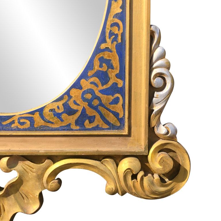 Vintage French Rococo Victorian Royal Blue & Gold Painted Wall Mirror In Royal Blue Wall Mirrors (View 1 of 15)