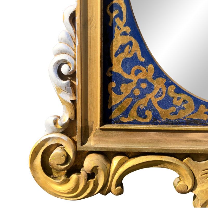 Vintage French Rococo Victorian Royal Blue & Gold Painted Wall Mirror With Regard To Royal Blue Wall Mirrors (View 2 of 15)