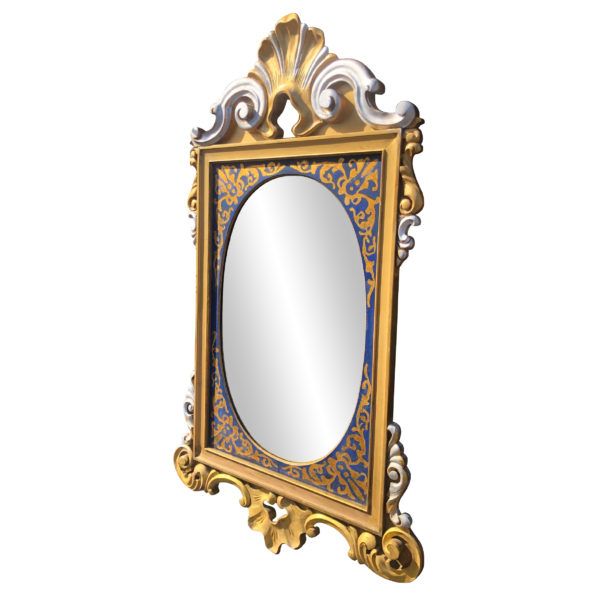 Vintage French Rococo Victorian Royal Blue & Gold Painted Wall Mirror With Royal Blue Wall Mirrors (View 7 of 15)