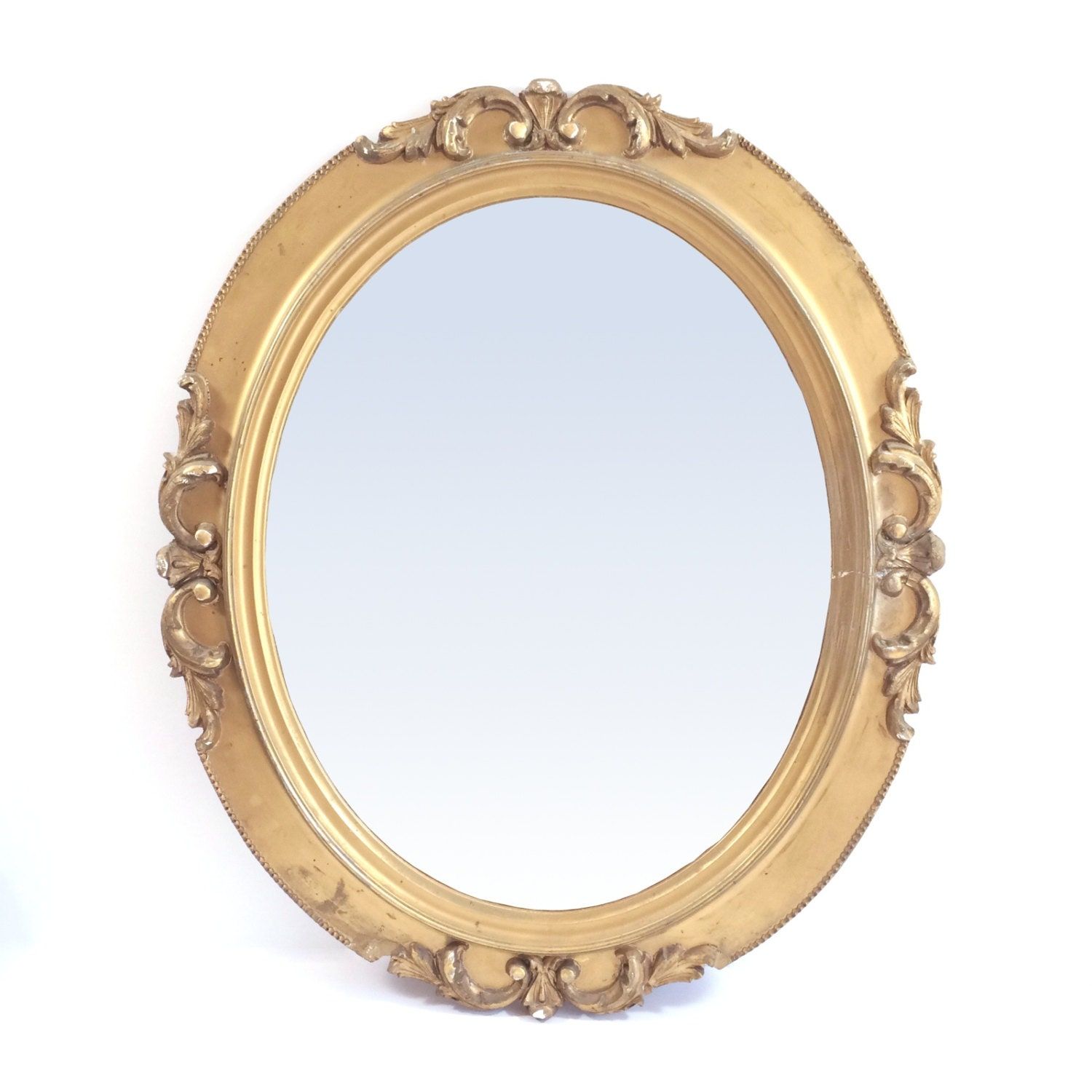 Vintage Gold Gilt Oval Wall Mirror In Wood Frame 25 By With Wooden Oval Wall Mirrors (View 1 of 15)