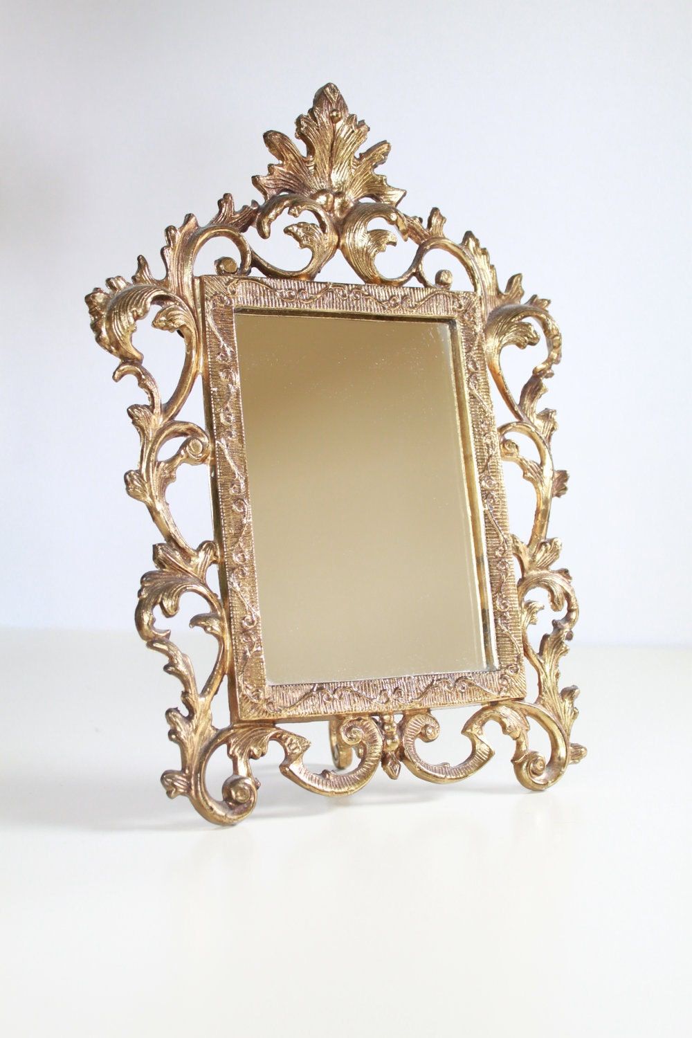 Vintage Golden Vanity Mirror Stand Hollywood Regency Wall For Antique Iron Standing Mirrors (View 3 of 15)