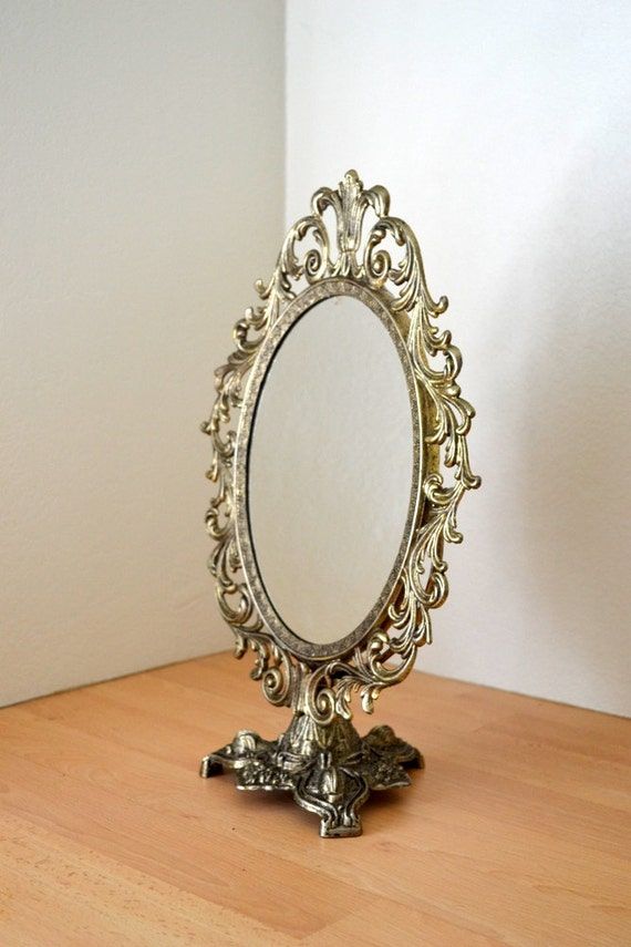 Vintage Ornate Standing Vanity Mirror Victorian Scrolled Pertaining To Antique Iron Standing Mirrors (View 10 of 15)