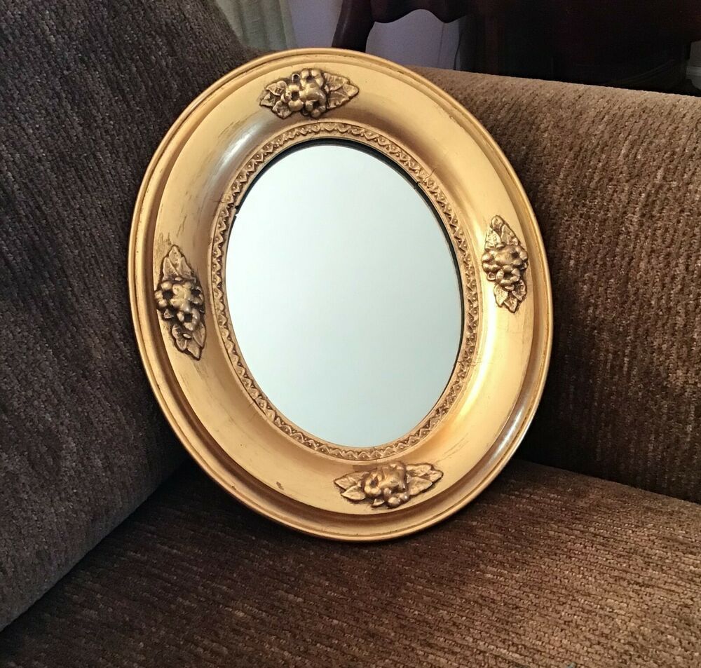Vintage Oval Gold Gilded Wood Frame Wall Mirror | Ebay | Framed Mirror In Wooden Oval Wall Mirrors (View 9 of 15)