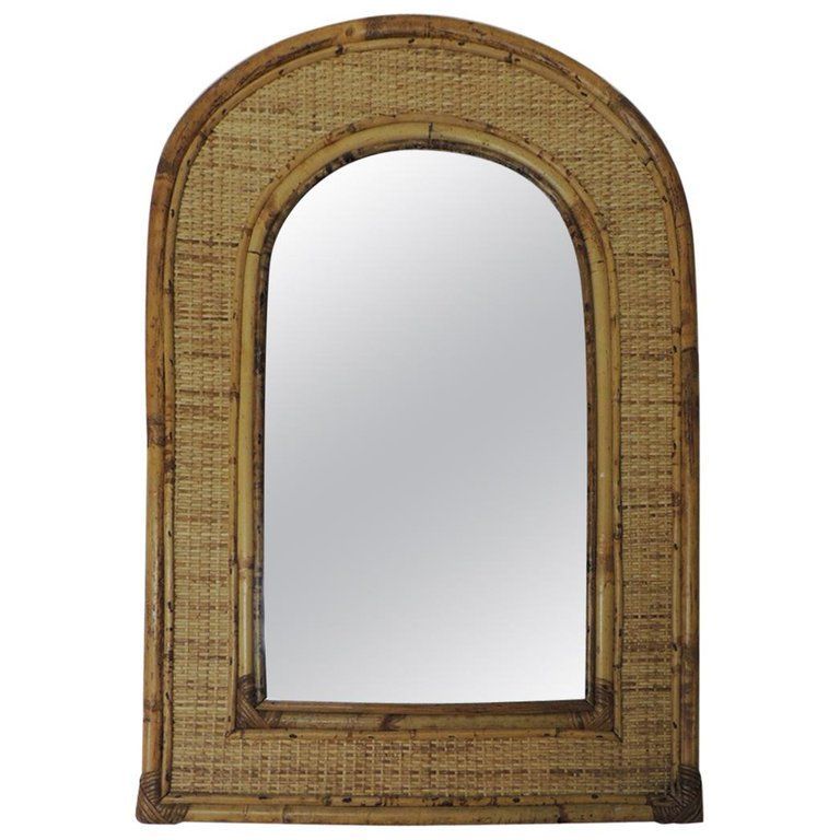 Vintage Rectangular Bamboo Mirror With Rounded Top | Bamboo Mirror In Rectangular Bamboo Wall Mirrors (View 12 of 15)