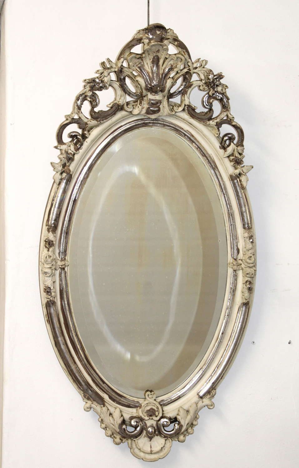 Vintage Silver And Cream Oval Mirror Intended For Antique Silver Oval Wall Mirrors (View 7 of 15)