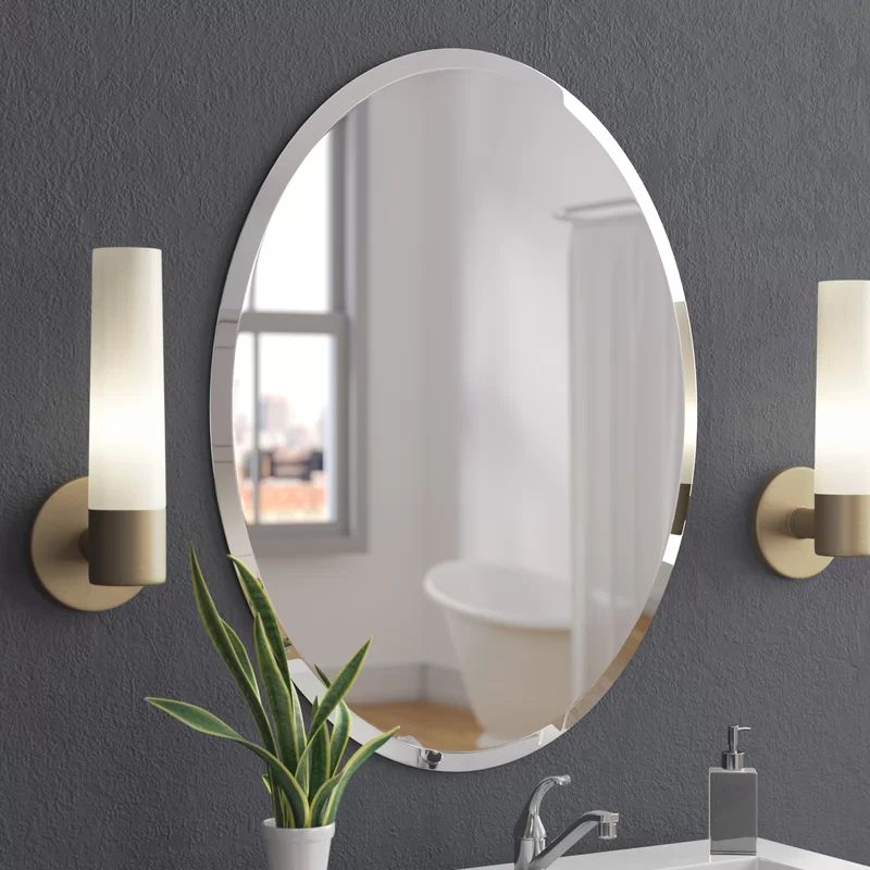 Wade Logan Callison Oval Bevel Frameless Wall Mirror & Reviews: Beveled For Frameless Round Beveled Wall Mirrors (View 4 of 15)